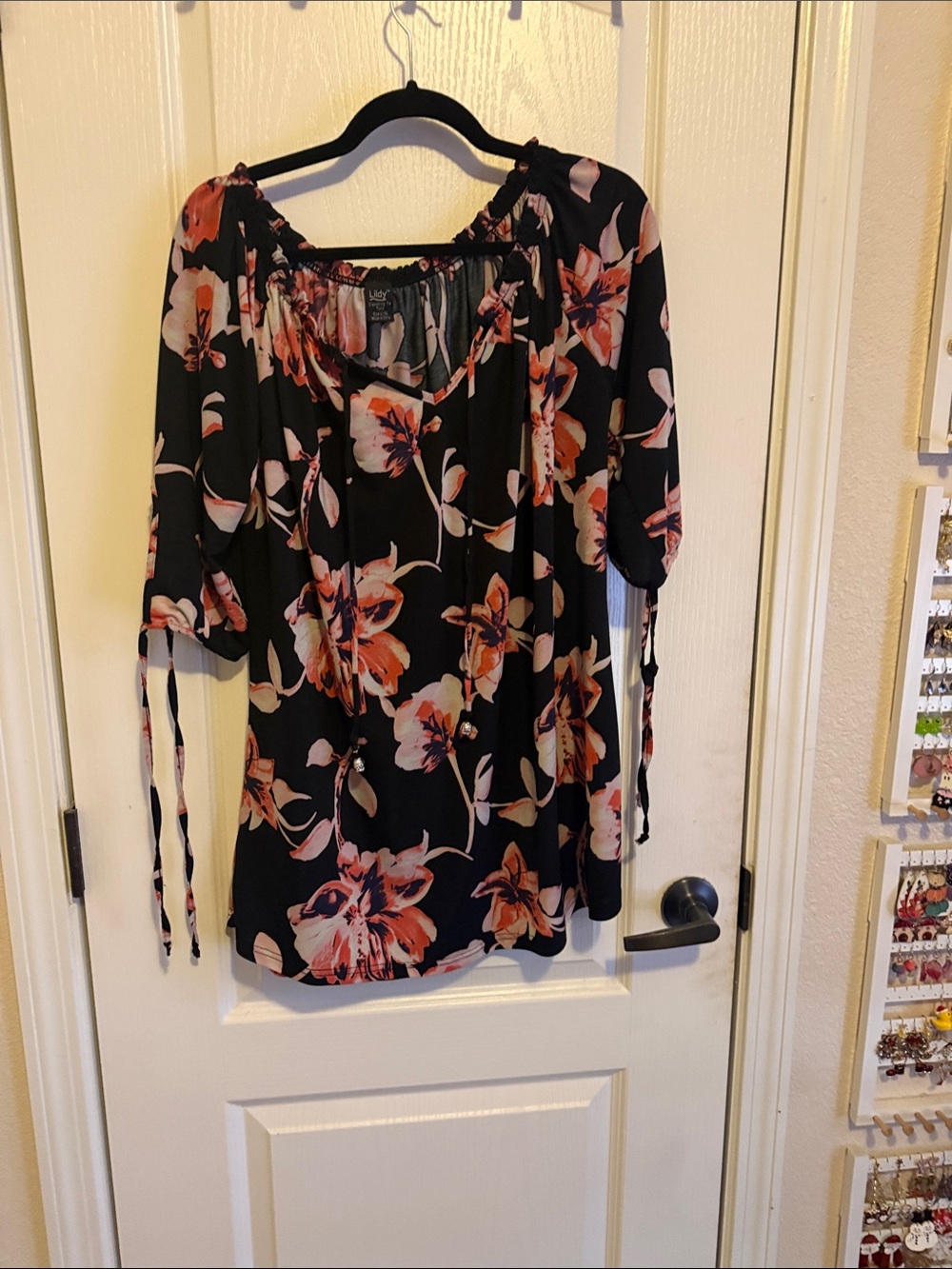 Black Floral Peasant Blouse - Pink & Coral Bloom